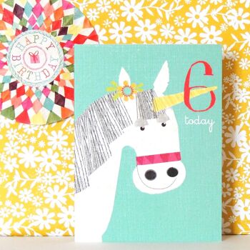 Carte d'anniversaire 6ème mini licorne AW12 3