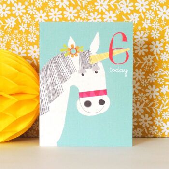 Carte d'anniversaire 6ème mini licorne AW12 4