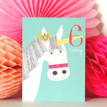 Carte d'anniversaire 6ème mini licorne AW12 2