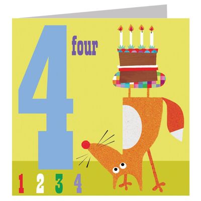 ZCC04 Geburtstagskarte zum 4. Geburtstag mit Fuchs-Motiv