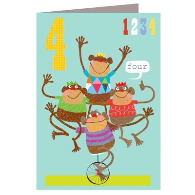 MM04 Vier Affen 4. Geburtstagskarte