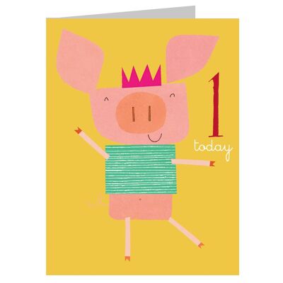 AW07 Mini Piglet 1st Birthday Card