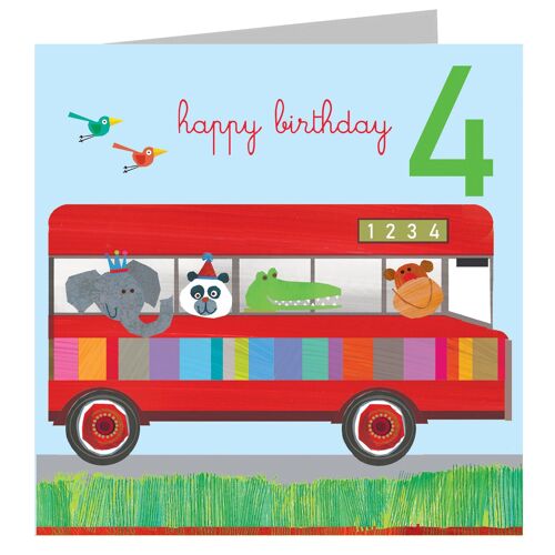 JA04 Four on a Bus 4th Birthday Card