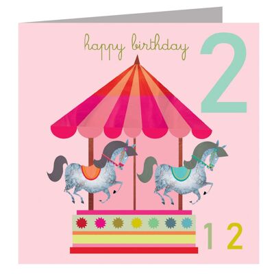 JA07 Tarjeta de segundo cumpleaños de dos caballos