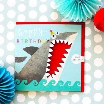 Carte d'anniversaire requin découpée au laser MY03 4