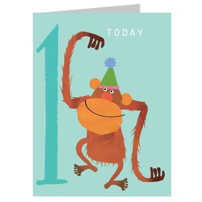 NTW01 Mini tarjeta de primer cumpleaños de orangután