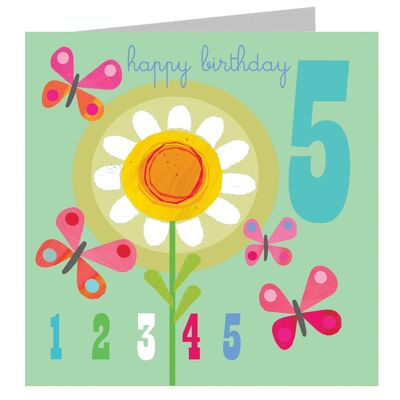 JA10 Five Butterflies 5th Birthday Card