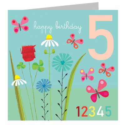 JA10 Five Butterflies 5th Birthday Card
