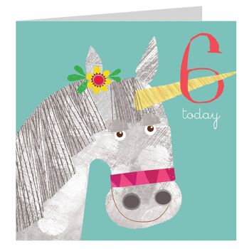 Carte d'anniversaire 6e anniversaire Licorne AC12 1