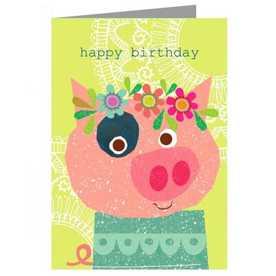 Carte d'anniversaire de cochon ZAS07