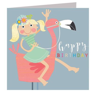 Carte d'anniversaire flamant rose pailleté LS04