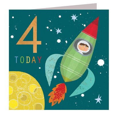CP04 Copper Foiled Rocket 4th Birthday Card