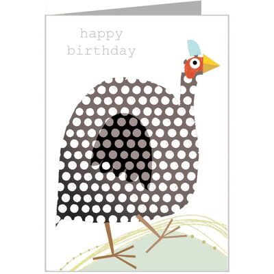 FF19 Guinea Fowl Birthday Card with Silver Foiling