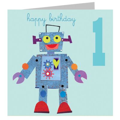 JA01 Robot 1st Birthday Card