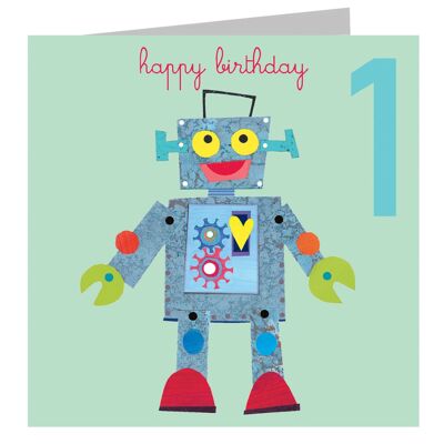 Tarjeta de primer cumpleaños del robot JA01