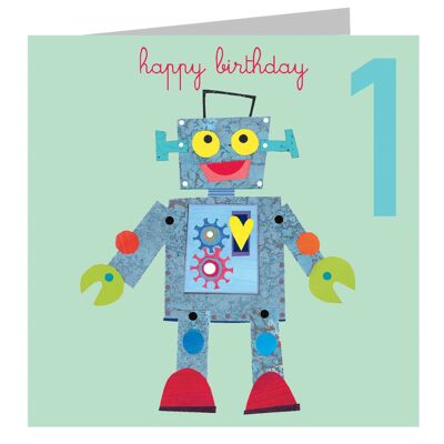 JA01 Robot 1st Birthday Card