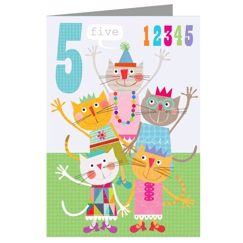 MM13 Five Cats 5th Birthday Card