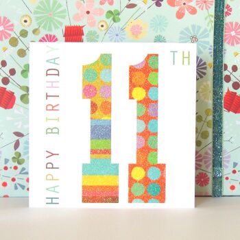NO11 Carte d'anniversaire scintillante pour 11e anniversaire 5