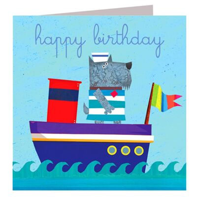 Carte d'anniversaire de bateau de chien AT01