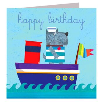 Carte d'anniversaire de bateau de chien AT01 1