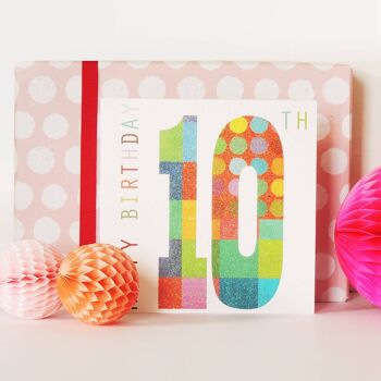 NO10 Carte d'anniversaire scintillante pour 10e anniversaire 4