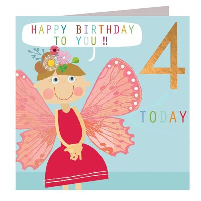 CP10 Tarjeta de 4º cumpleaños con mariposa laminada en cobre