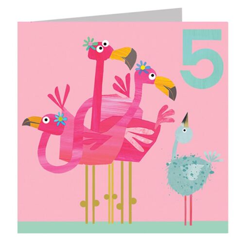 LT10 Flamingos 5th Birthday Card