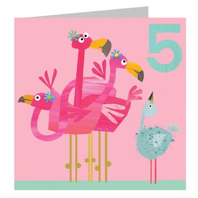 LT10 Flamingos 5. Geburtstagskarte
