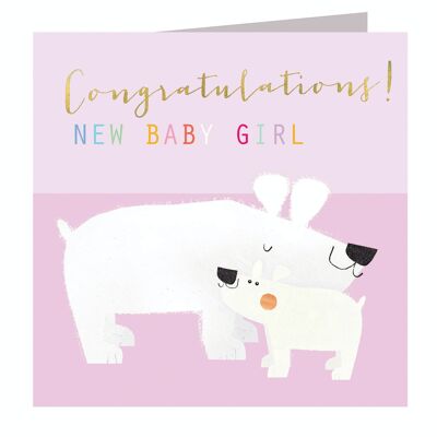 NB08 Gold Foiled Baby Girl Polar Bears Carte
