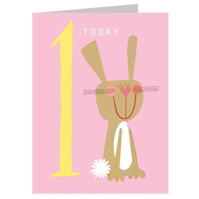 NTW07 Biglietto di auguri per il primo compleanno con mini coniglietto