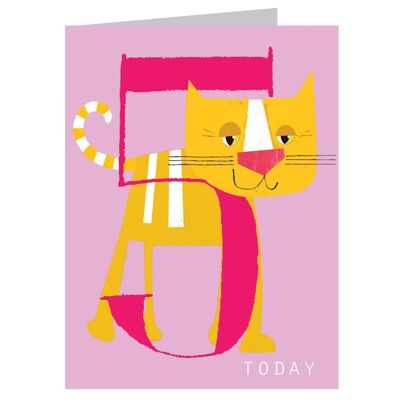 NTW11 Mini tarjeta de cumpleaños número 5 del gato feliz