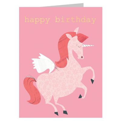 KTW21 Mini tarjeta de cumpleaños de unicornio con lámina dorada