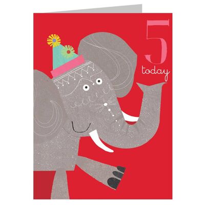 Biglietto di auguri per il 5° compleanno con mini elefante AW11