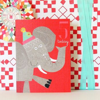 Carte d'anniversaire 5e anniversaire mini éléphant AW11 2