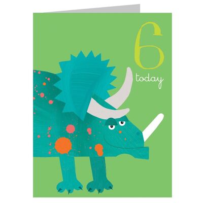 AW06 Biglietto di auguri per il 6° compleanno con mini dinosauro
