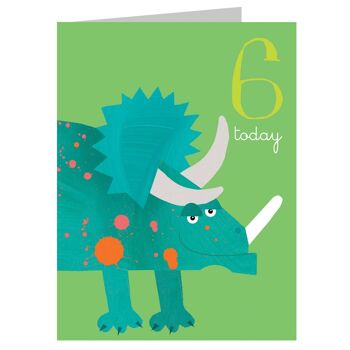 Carte d'anniversaire 6ème mini dinosaure AW06 1