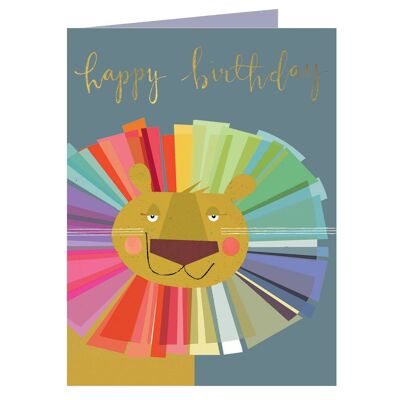 TW202 Mini tarjeta de cumpleaños de león con lámina dorada