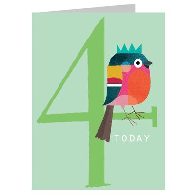 NTW10 Mini uccellino felice! Biglietto per il 4° compleanno