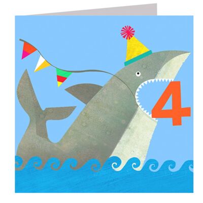 LT04 Tarjeta de 4º cumpleaños de tiburón