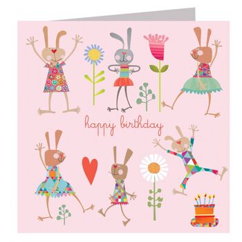 Carte d'anniversaire de lapins pleins d'entrain GL15 1