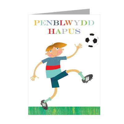 WBY07 Welsh Penblwydd Hapus / Tarjeta de feliz cumpleaños de fútbol