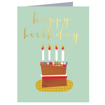 TW46 Mini tarjeta de tarta de feliz cumpleaños con lámina dorada