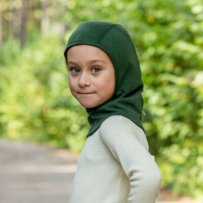 Passamontagna da bambino in lana merino 160gsm verde scuro