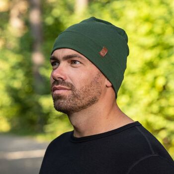 Ensemble Bonnet et Guêtre Homme Laine Mérinos Vert Foncé 4