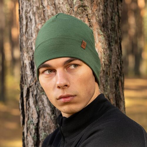 Men's Merino Wool Beanie Hat Dark Green