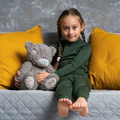 Completo a maniche lunghe per bambini 160 g/mq lana merino verde scuro