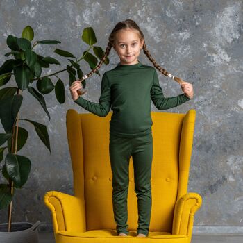 Ensemble Manches Longues Enfant 160 g/m² Laine Mérinos Vert Foncé 2