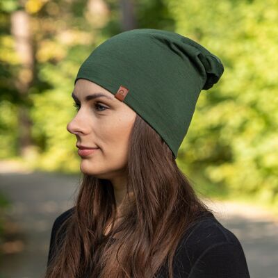 Women's Merino Wool Beanie Hat Dark Green