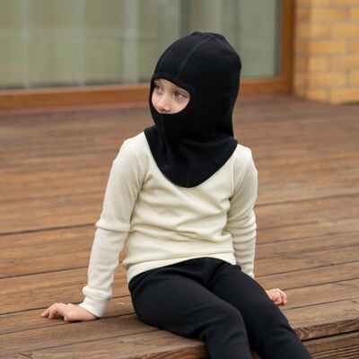 Kinder Balaclava Gesichtsschutz 250 g/m² Merinowolle Schwarz