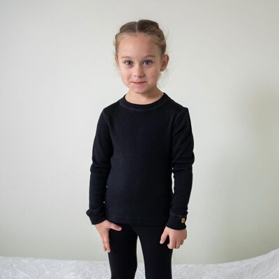 Camiseta de manga larga para niños 250 g / m2 Lana de merino Negro